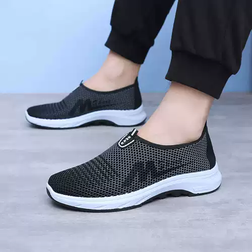 Летняя дышащая обувь, нескользящие слипоны, туфли, для среднего возраста, мягкая подошва