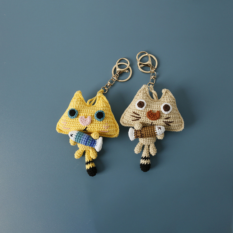 猫咪钥匙扣创意手工编织玩偶生日礼物猫饼挂件针织包挂饰 挂件