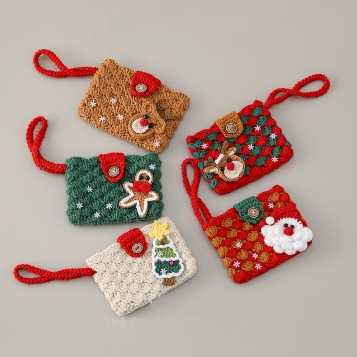 化妆镜包麋鹿新品手工编织自制钩针成品毛线团送闺蜜礼卡包圣诞款