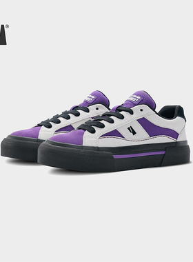 VEEMES紫灰色反毛皮休闲板鞋 街头潮流滑板鞋男女情侣厚底休闲鞋