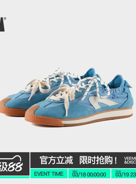 VEEMES复古蓝色德训鞋女 百搭透气一脚蹬两穿运动鞋潮流休闲板鞋