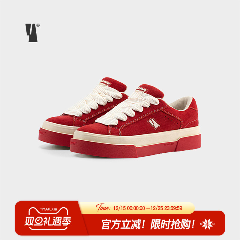 VEEMES厚底增高翻毛皮红色面包鞋