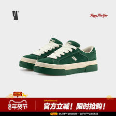 VEEMESOREO墨绿色翻毛皮面包鞋男女款滑板鞋情侣款增高休闲板鞋