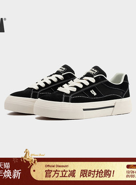 VEEMES黑色反毛皮情侣休闲板鞋 街头潮流滑板鞋男鞋女鞋厚底增高