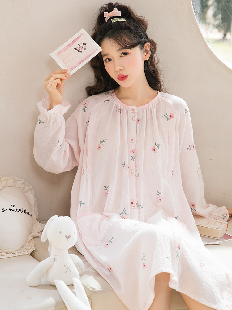 홈 시간 간호 잠옷 여름 얇은 면 거즈 산후 의류 산후 간호 잠옷 홈 스커트 드레스