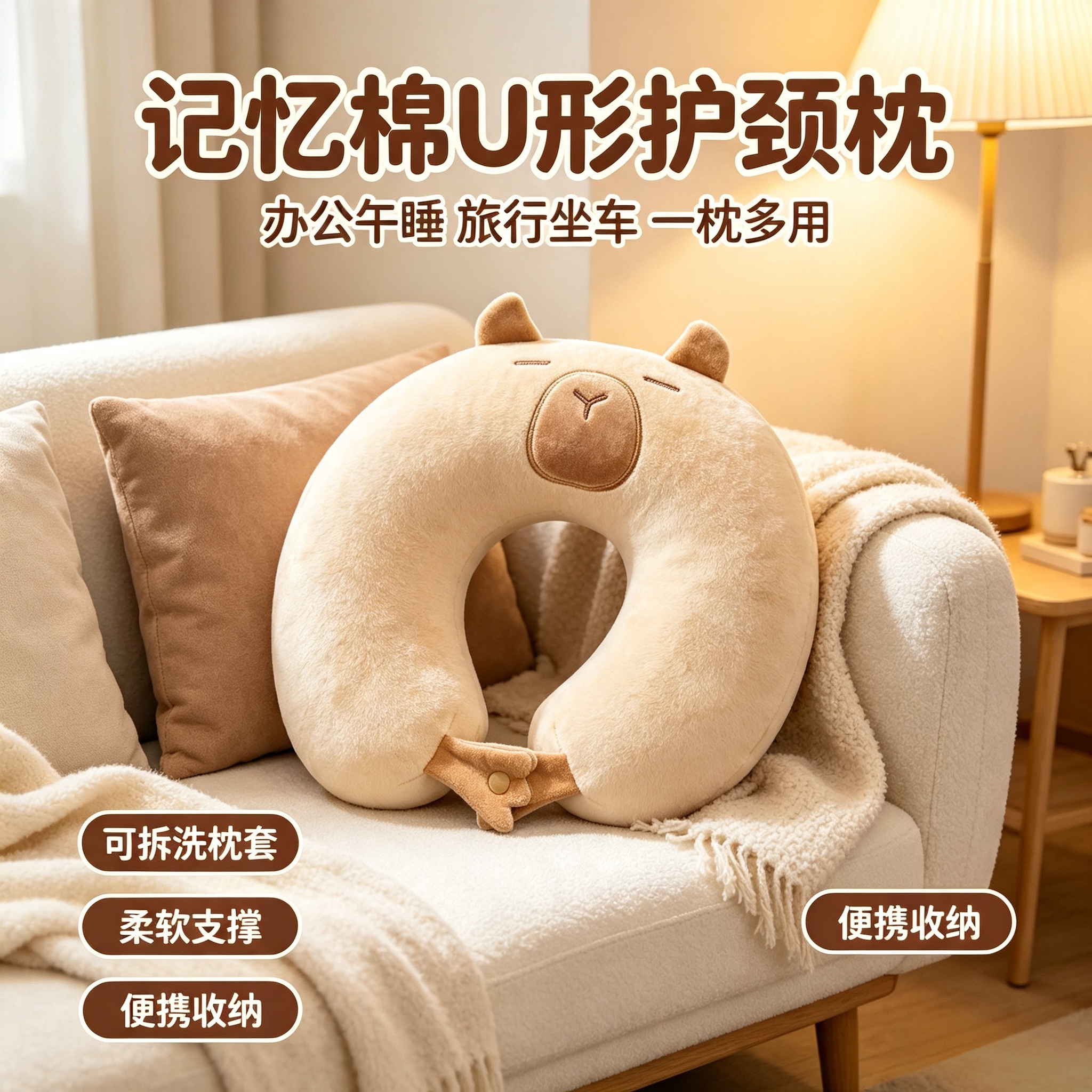 优品u型头枕卡通狗系列趣味U枕办公室午睡枕头回弹u型枕头可拆洗