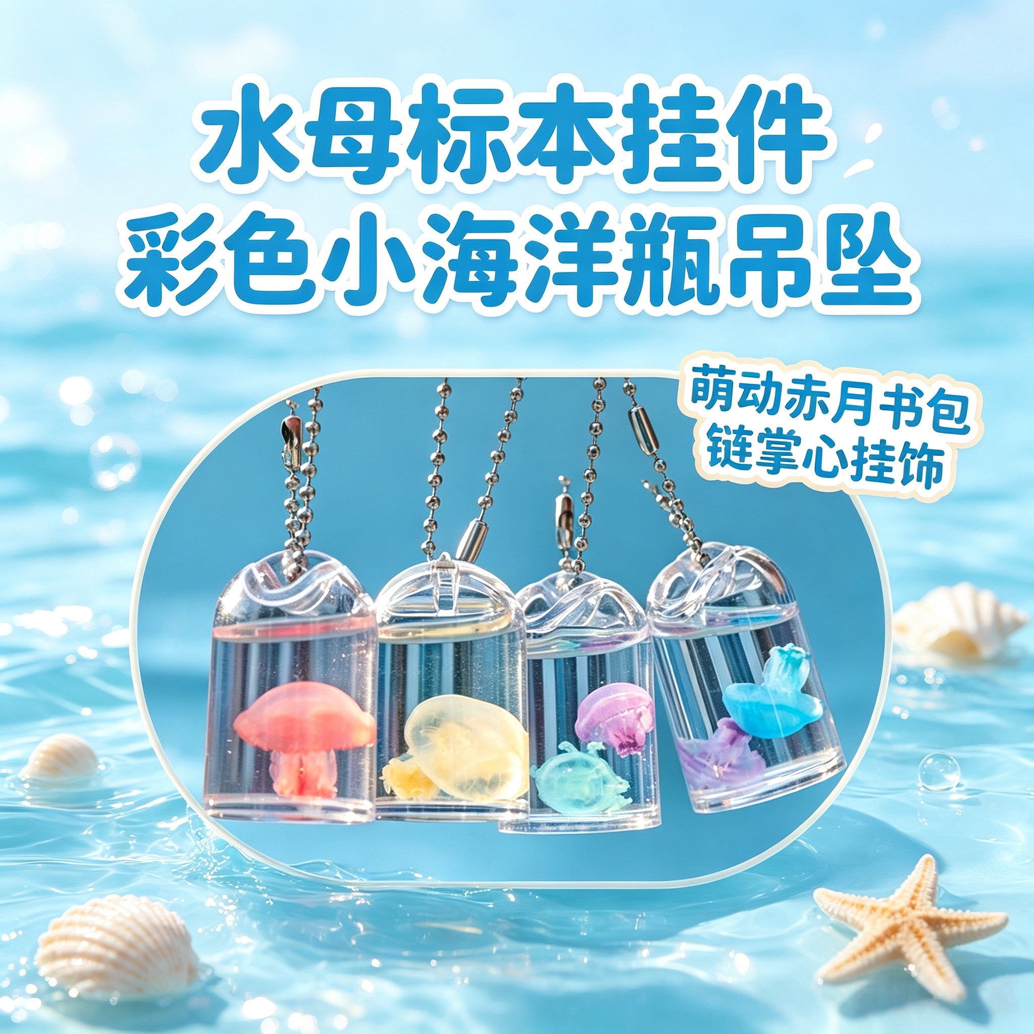 赤月水母标本挂件彩色非活体钥匙链海洋瓶萌动书包链掌心