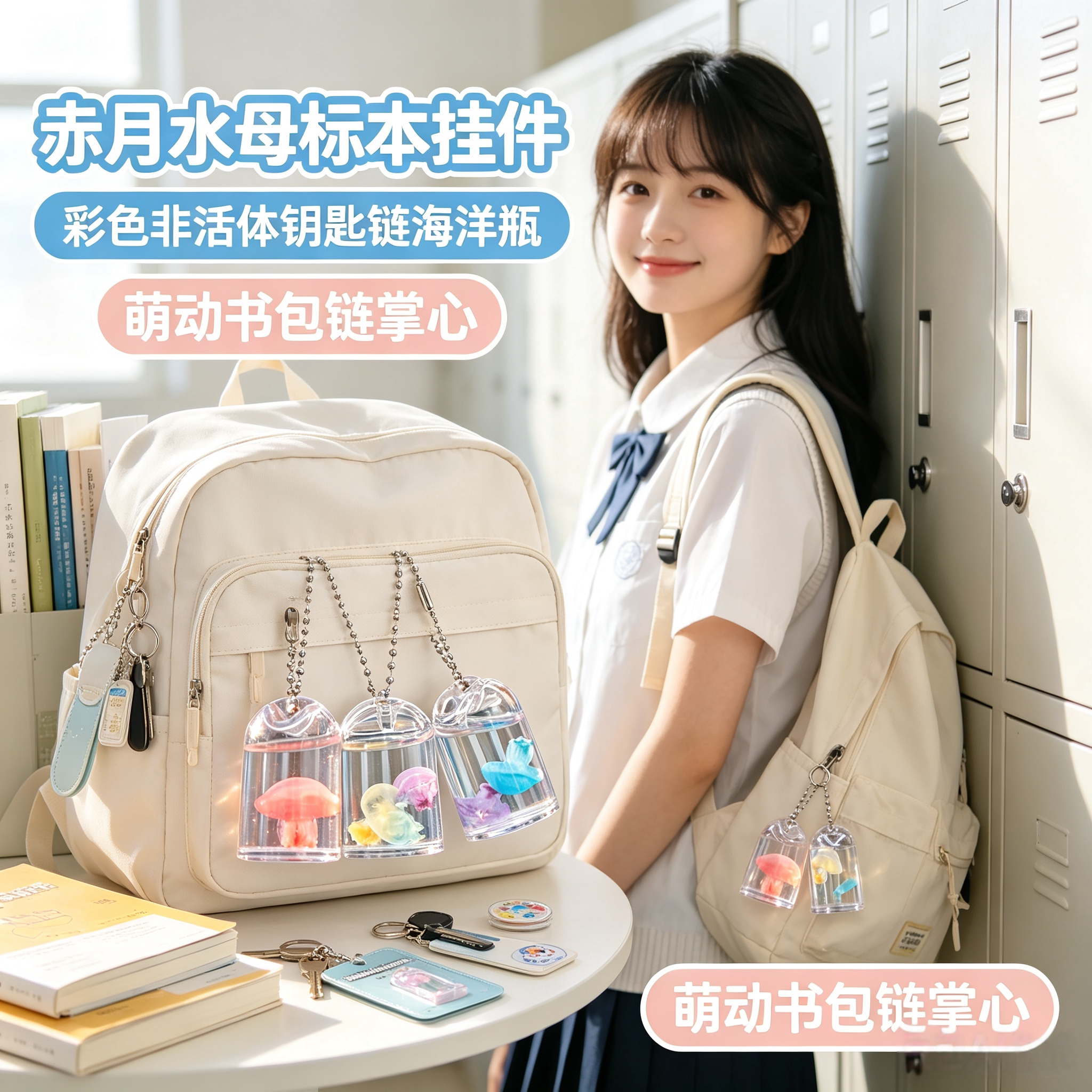 水母标本挂件标本彩色小海洋瓶吊坠萌动赤月书包链掌心挂饰