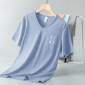 冰丝凉感透气速干半袖 莫代尔短袖 t恤男V领上衣服潮流夏季 印花体恤