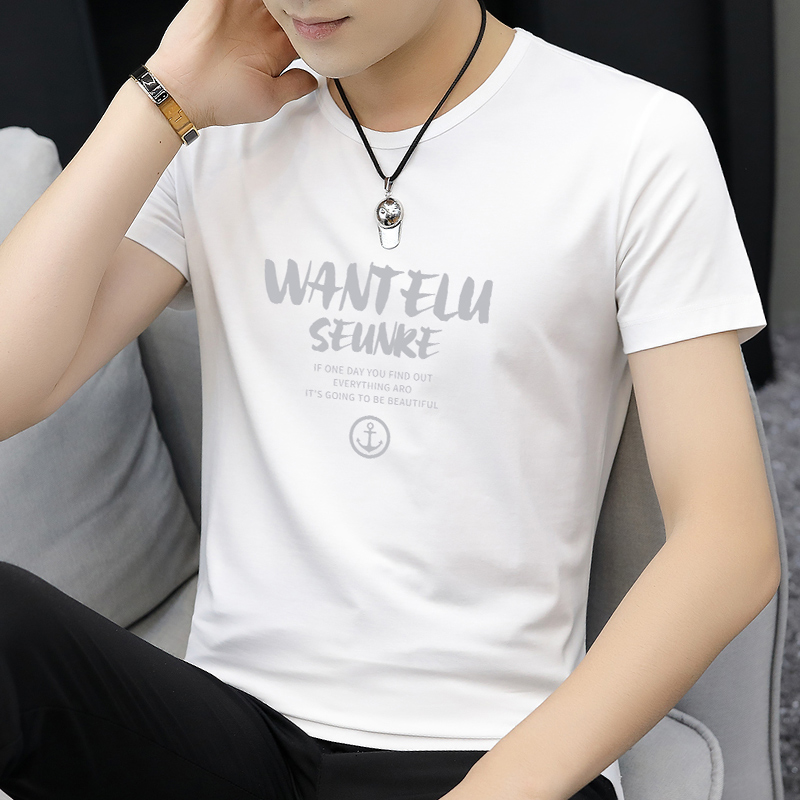 莫代尔男士夏季潮流圆领短袖t恤