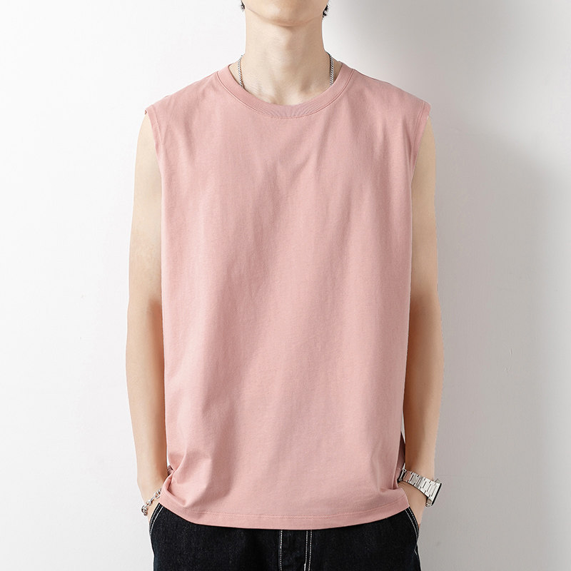 重磅纯棉背心男潮外穿宽松运动跨栏健身篮球坎肩砍袖宽肩无袖t恤