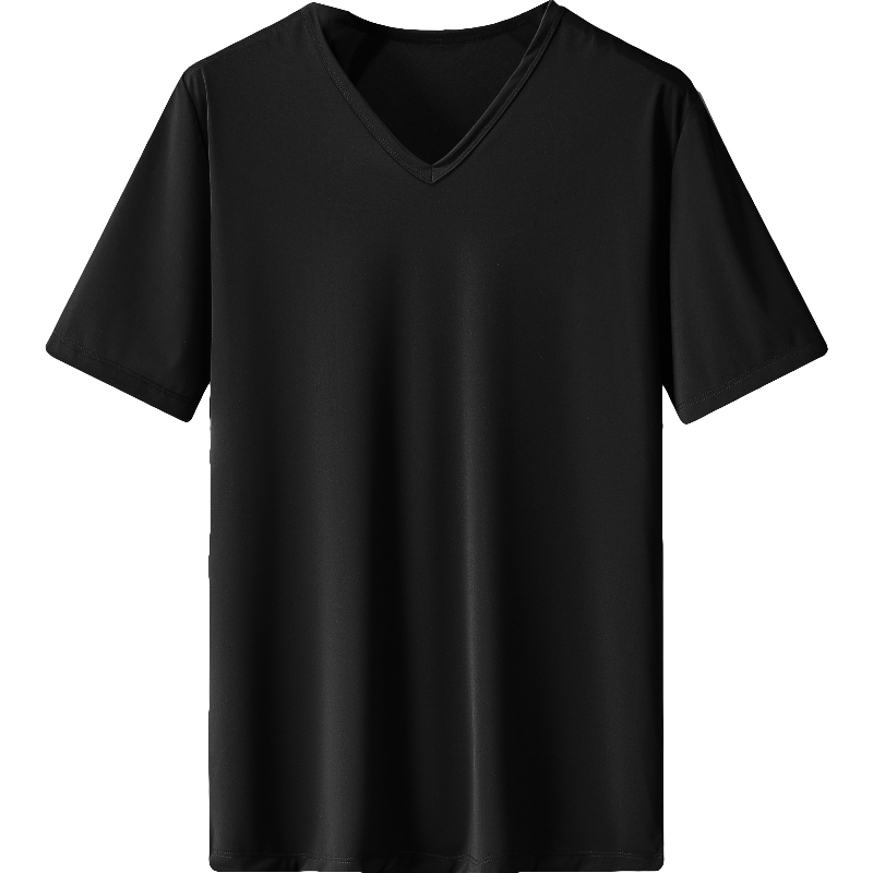 莫代爾冰絲光棉短袖t恤男裝夏季V領(lǐng)純色上衣服涼感速干半袖體恤衫