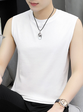 背心男夏季纯棉宽松纯色白色无袖t恤跨栏篮球P健身运动坎肩男汗衫