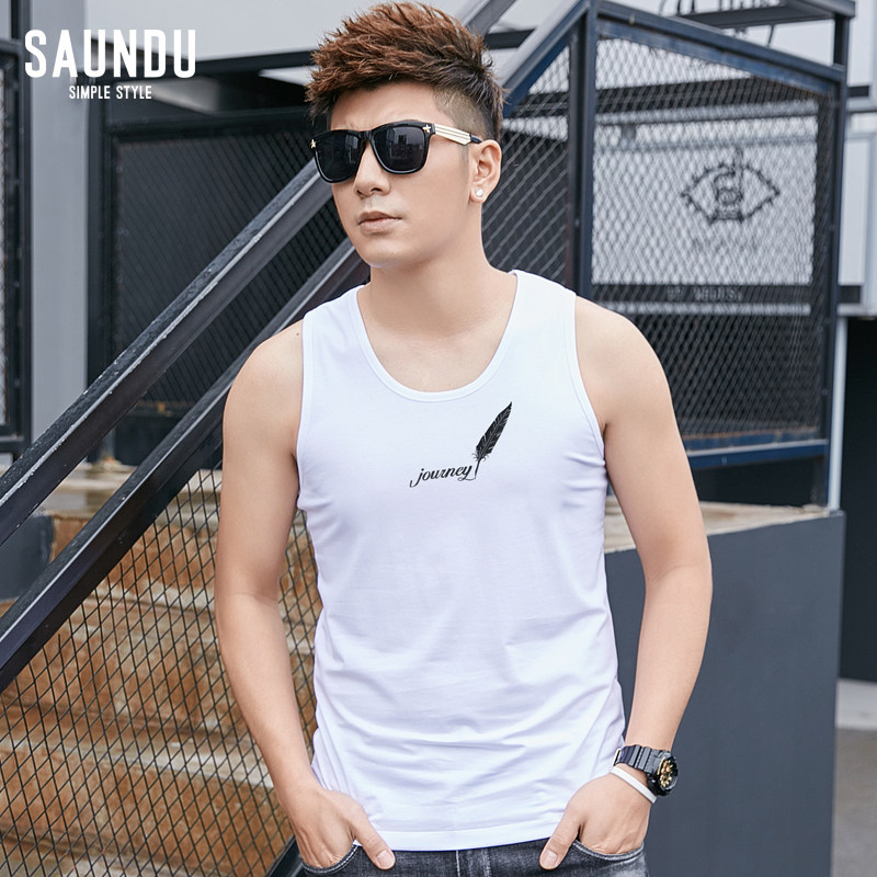 背心男白色修身型潮流运动坎肩坎袖男生跨栏健身蓝球夏季弹力汗衫