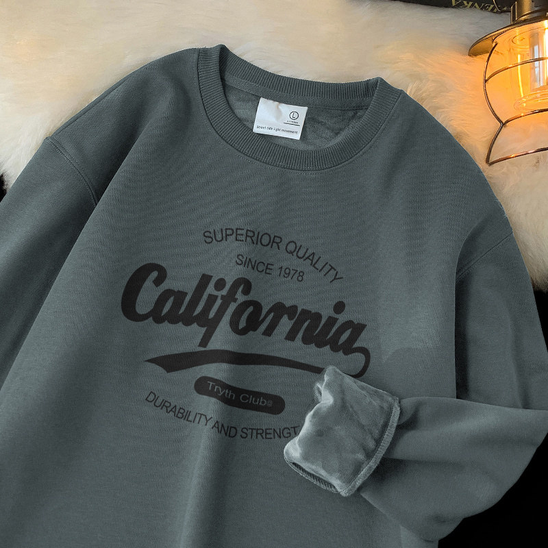 320g重磅套头卫衣男春秋季加绒加厚圆领无帽印花长袖t恤潮流百搭,男装,卫衣,淘宝优惠券,粉丝福利购,淘宝优惠卷