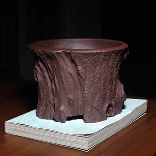 木语松树桩精品紫砂花盆仿生器全手工小盆景盆栽菖蒲笔筒内门竹