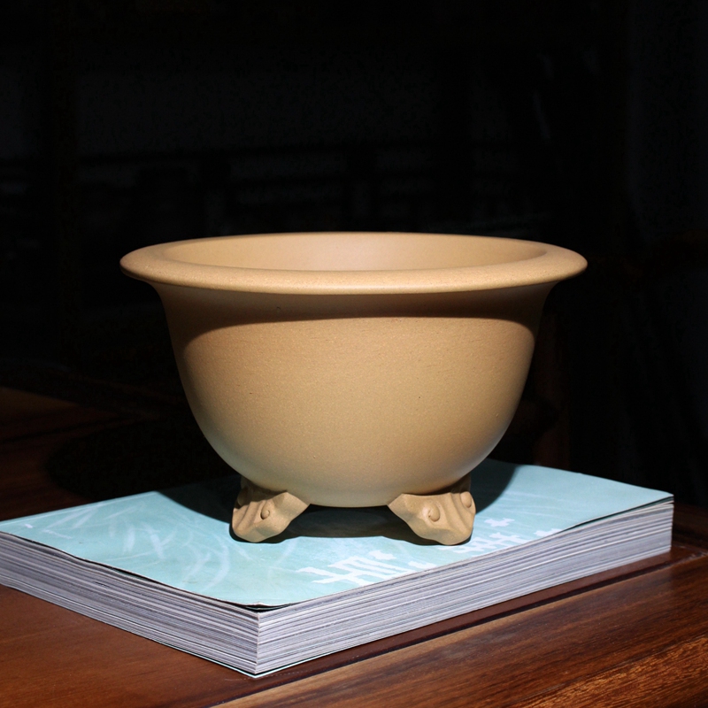 紫砂沈氏云足圆口兰花盆