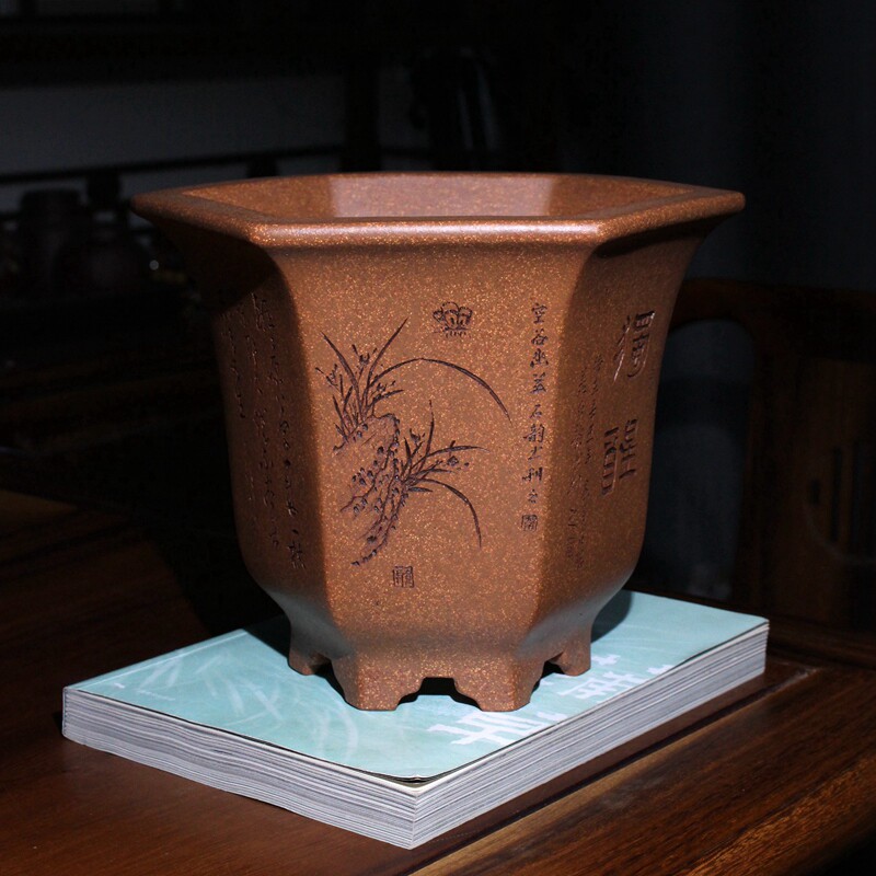 名家收藏精品紫砂兰花盆许成安手工六方形金钟刘自俊盆景盆栽绿植