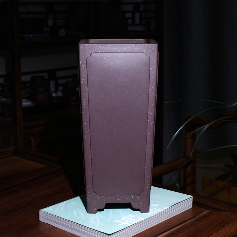 紫砂铺砂奎面四方签筒精品花盆