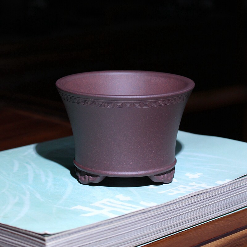如意云足回纹喇叭圆口形精品紫砂花盆小盆景盆栽多肉菖蒲盆