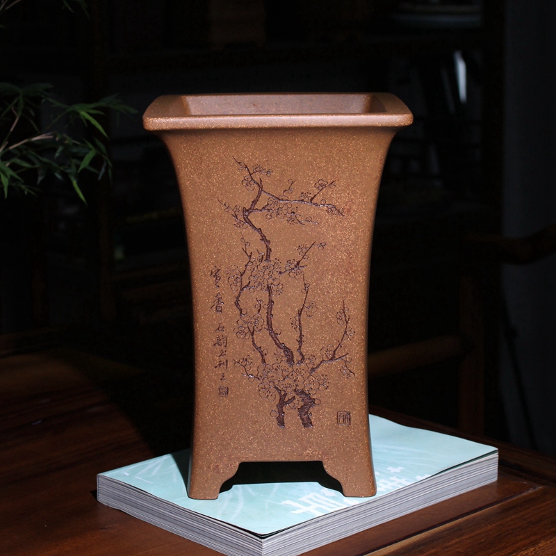 紫砂收腰四方形许成安兰花盆