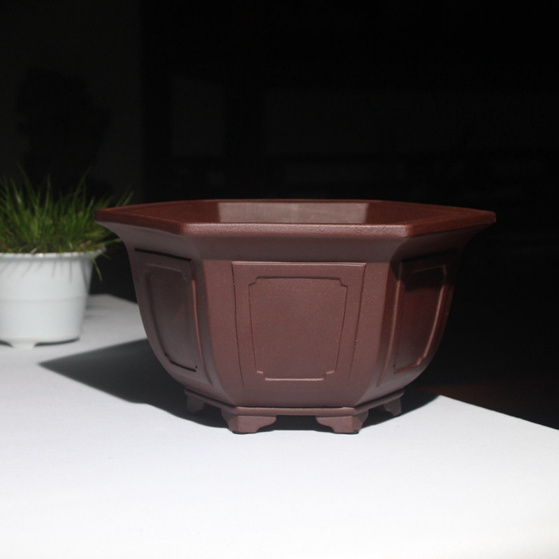 开窗六方金钟盆名家吴化明精品紫砂花盆手工盆景盆栽多肉菖蒲盆