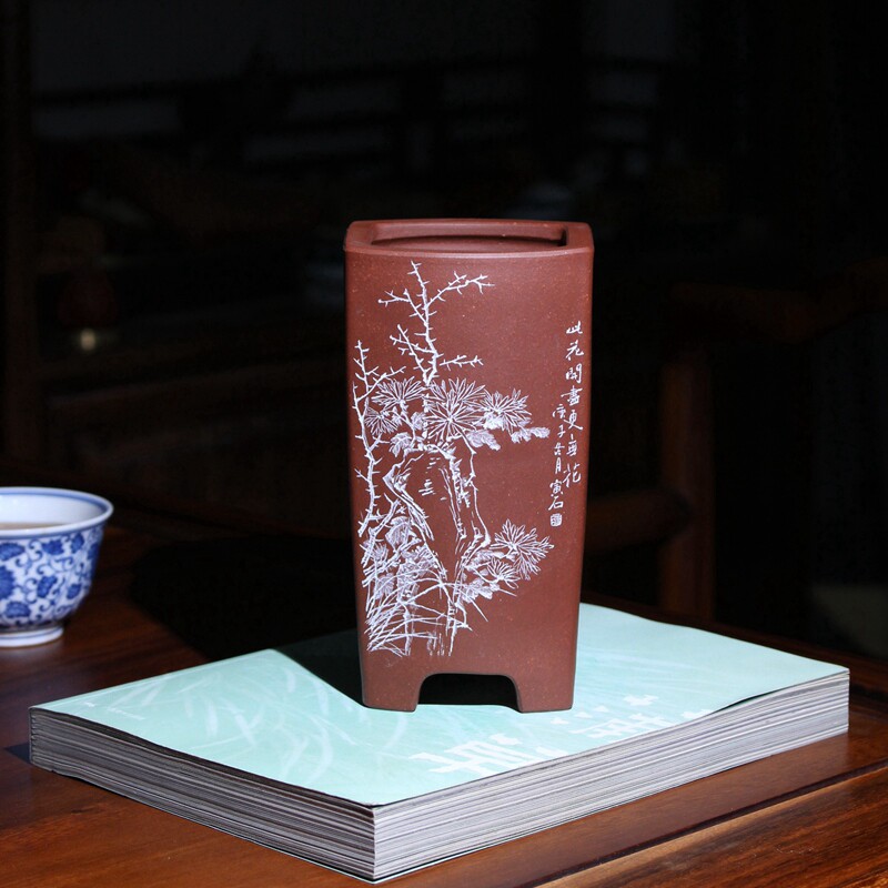 名家工艺美术师蒋守卫寅石雕刻精品紫砂花盆小微型盆景盆栽兰花