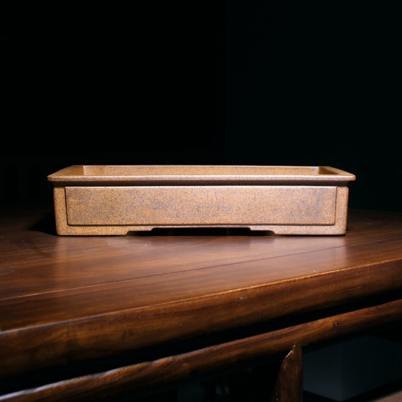 紫砂宽口奎面马槽柴烧花盆