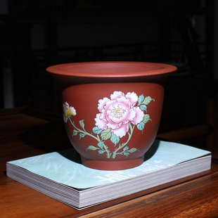 富贵金钟精品紫砂花盆珐琅彩蝶恋花小盆景盆栽兰花盆花钵透气圆口