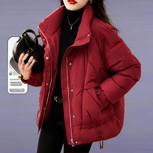 大码红色短款嘉兴平湖羽绒服2025女款新款胖mm棉衣棉服女外套冬季