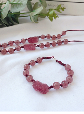 粉水晶招桃花饰品貔貅手链