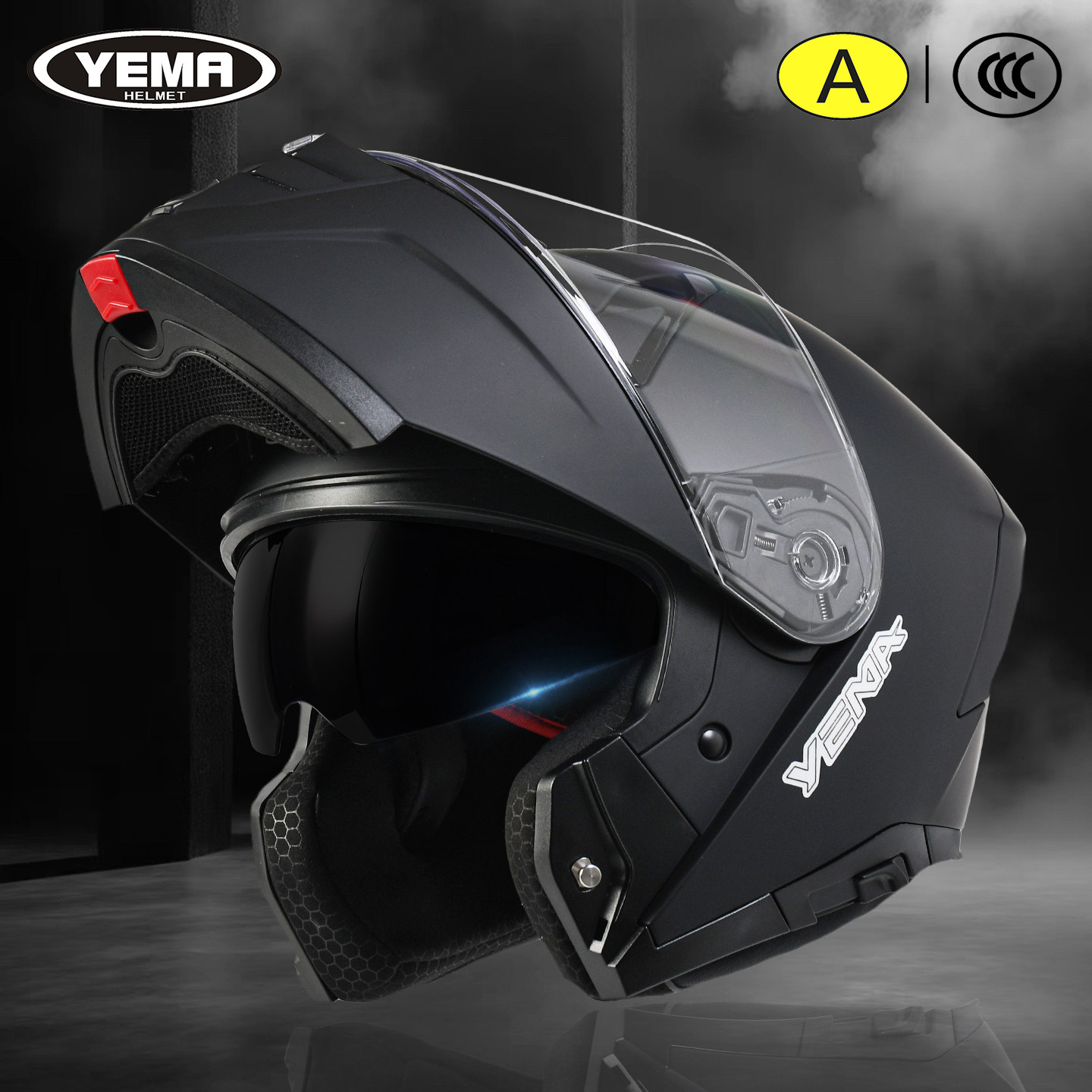 野马摩托车头盔男冬季3C认证四季通用防雾保暖电动车机车揭面全盔