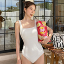 2023韩国新款 显瘦沙滩泳装 简约纯色连体游泳衣女性感露背修身 时尚