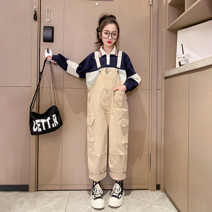 女童背带裤春秋2026新款春装儿童洋气裤子中大童时髦工装休闲裤