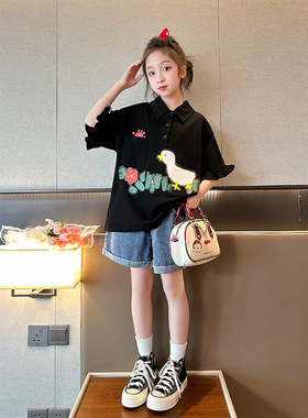 女童短袖t恤2025夏季儿童polo衫
