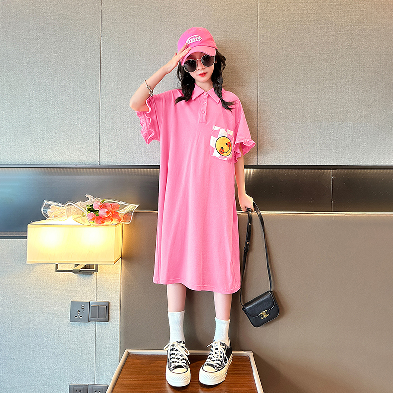 女童连衣裙2025夏季新款儿童韩版休闲裙子中大童宽松针织polo裙