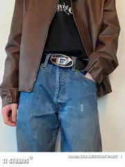 Rare Design Belt for Women Y2K American Retro Vibe Denim Jeans with D-Buckle Leather Belt Men's Real Leather