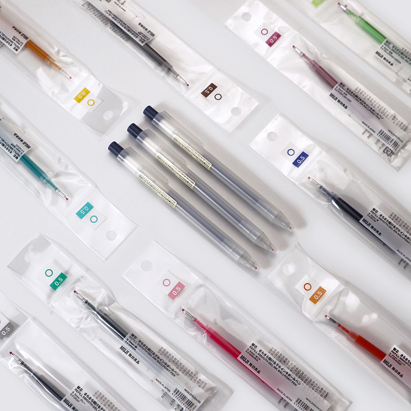 muji/无印良品日本新款按动笔芯胶墨笔芯0.5按压顺滑中性替换笔芯
