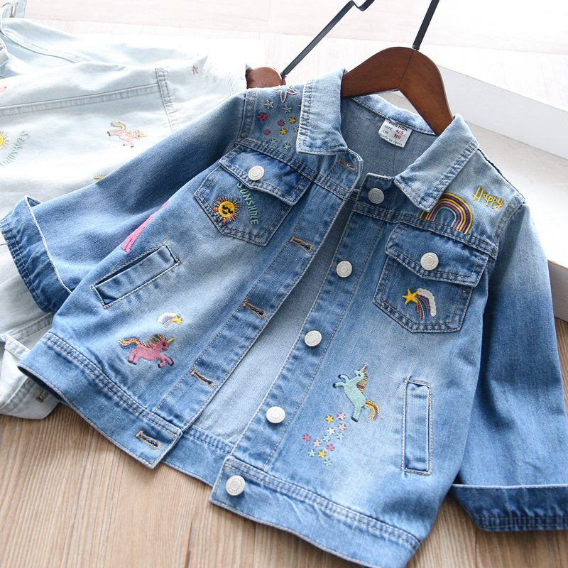 欧美女童卡通刺绣牛仔衣25春装新款外贸儿童宝宝软牛仔洋气外套