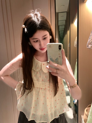 PINKMOON/樱花奶冻 俏皮波点娃娃领上衣