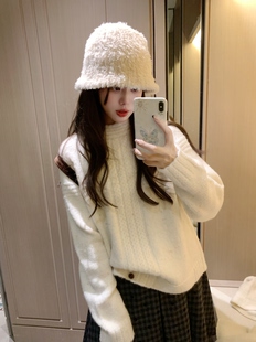 PINKMOON/暖暖日记 羊毛半高领百搭毛衣 冬日保暖小彩点上衣