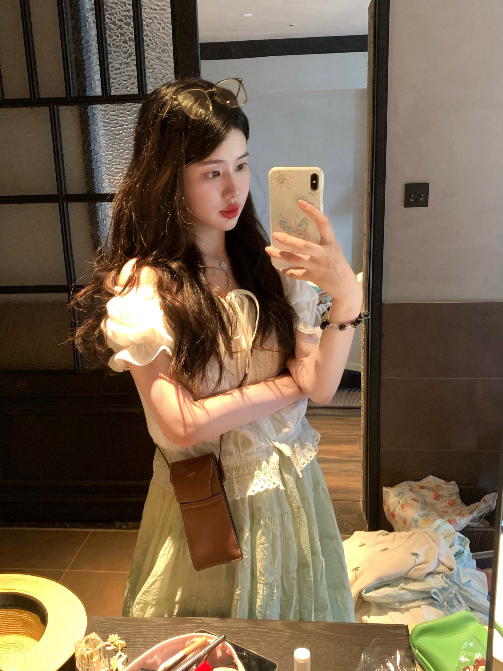 PINKMOON/两色纯棉花边衬衫