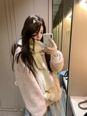 浣熊绒牛角扣外套 PINKMOON 温柔月光 淡粉色毛绒连帽上衣