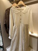 PINKMOON 重工钩花领拼接碎花棉麻连衣裙 森系少女