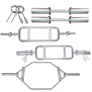 电镀六角杠铃硬拉目字杆大环形奥杆哑铃健身耸肩提拉小孔深蹲边形