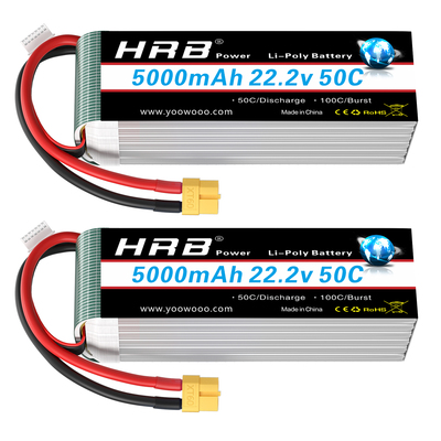 HRB航模型升级版锂电池2个装22.2v5000mAh50C遥控无人机四轴XT60
