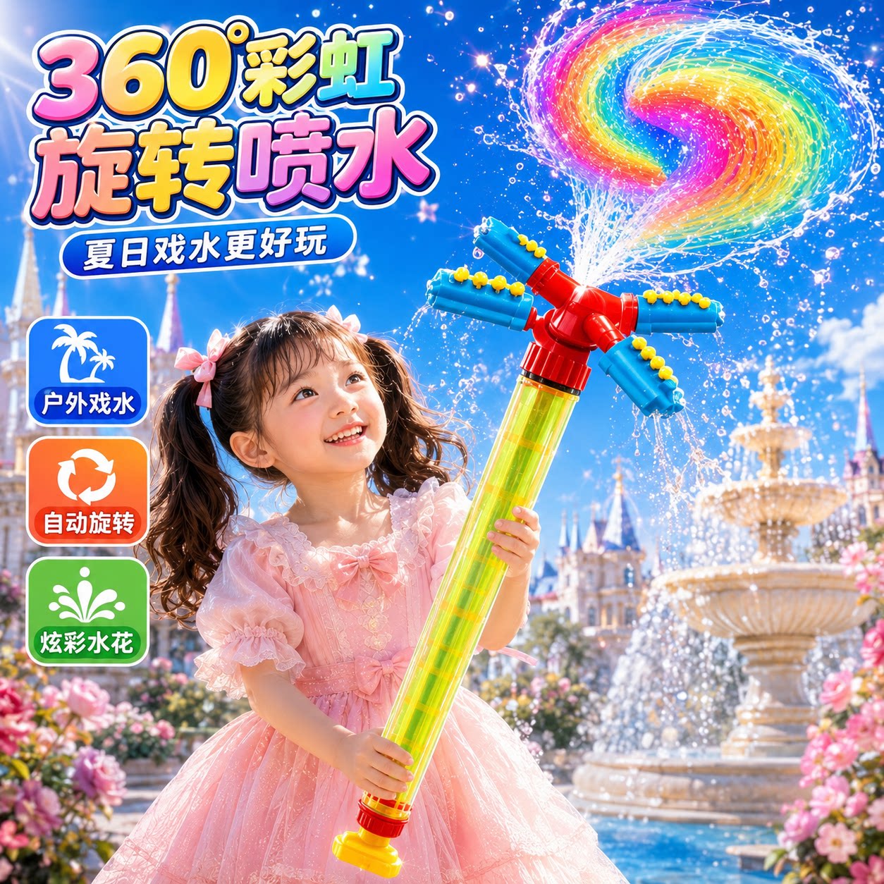 儿童彩虹棒棒糖烟花水枪喷水呲水装备宝宝小女孩户外戏水漂流玩具