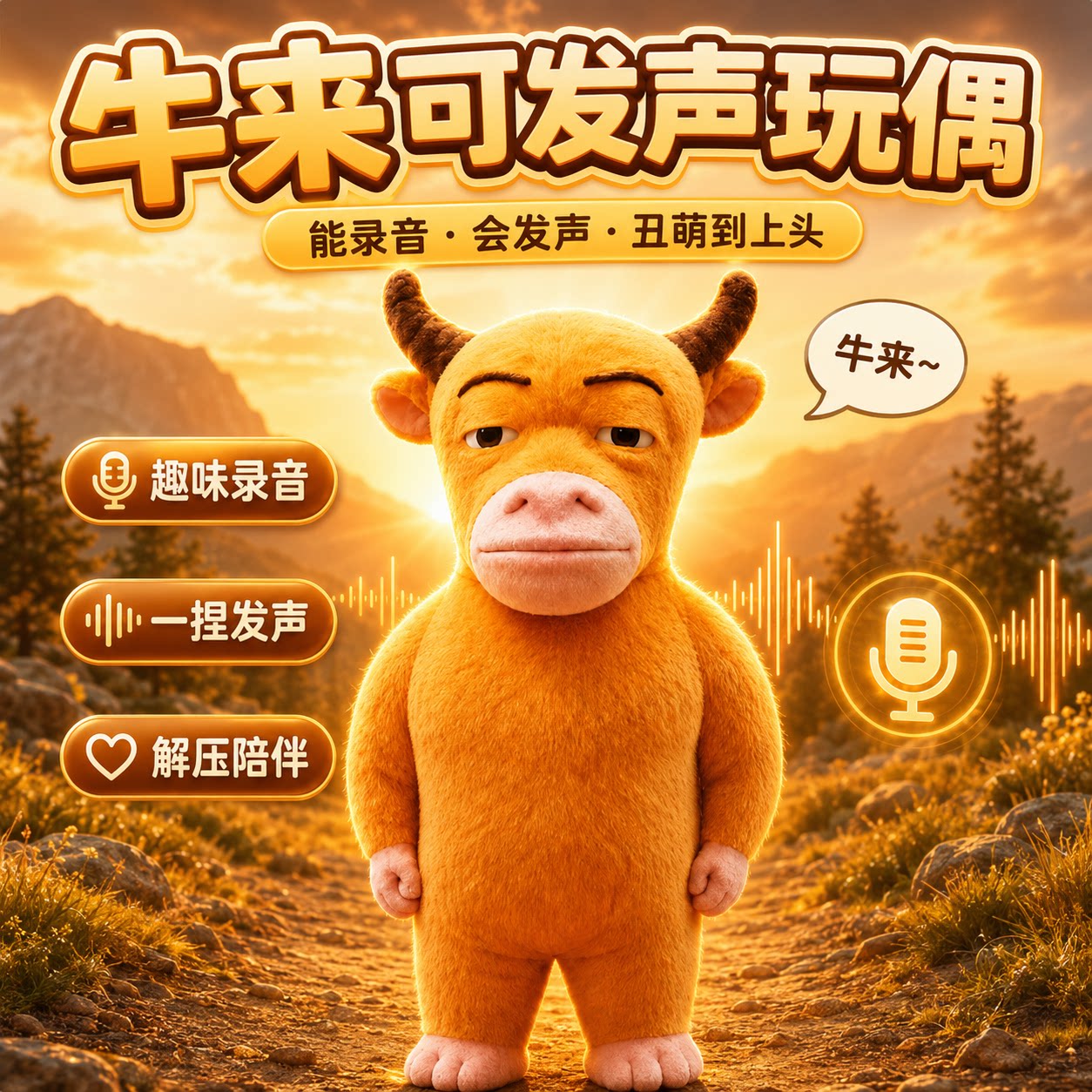 牛来可录音毛绒玩偶电影周边玩具