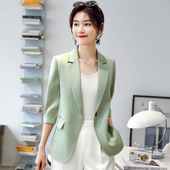 外套女薄款 夏季 绿色醋酸欧货西装 上衣休闲小西服套装 高级感 七分袖