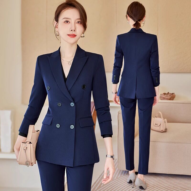 高端藏青色西装套装女春秋季气质女神范英伦风西服套装经理工作服